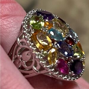 DJoy Multi Gemstone Prism Bloom Ring Rhodium over Sterling Silver size 6 5.50 ct